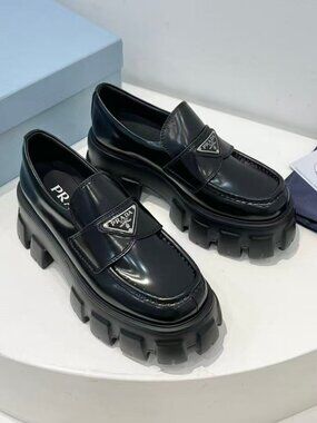 Prada Black Chunky Lug Sole Loafers